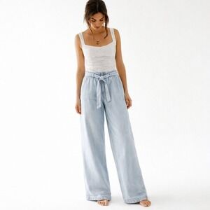 Banana Republic Light Wash Paperbag Tie-Waist Wide Leg Jeans Sz 26